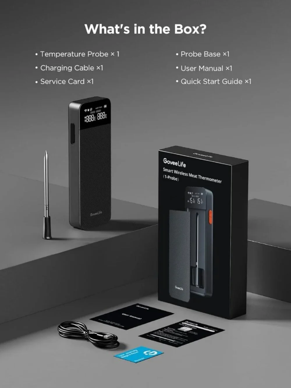 Smart Wireless Meat Thermometer with Bluetooth & WiFi, APP Control for Grill